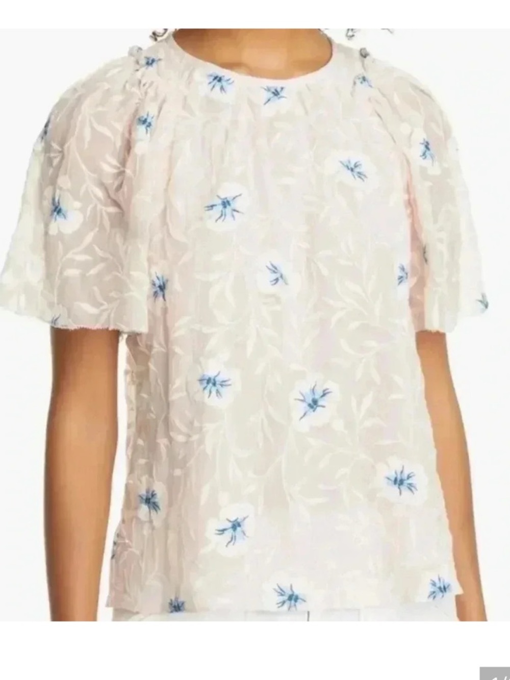 Rebecca Taylor Peach Floral Embroidered Short Sleeve Blouse